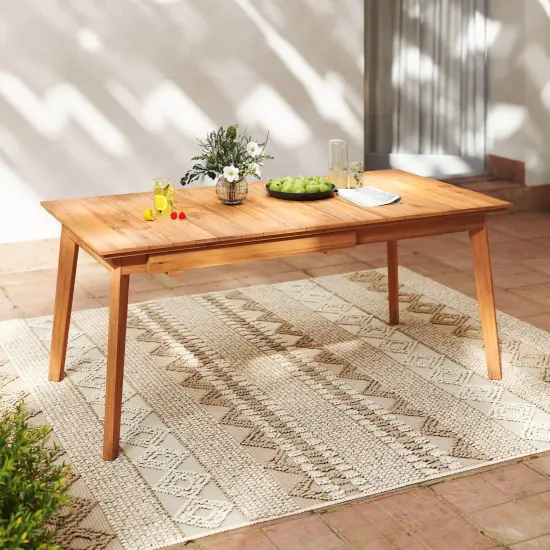 Costway 71"-94" Rectangular Teak Wood Table Patio Extendable Dining Table for 6-8 People, {1}