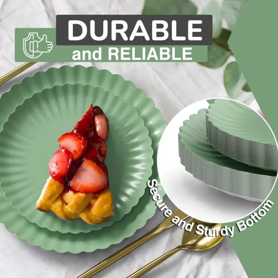 Earthtrends Scalloped Paper Plates 8.5 Inch & 10.5 Inch Dinner Plate Set &ndash; Fancy Disposable Plates for Party, Wedding, Birthday, Baby Shower &ndash; Large & Small Paper Plate Set for Parties, Events, Catering &ndash; ElegantFloral Design Matcha 80 {2}