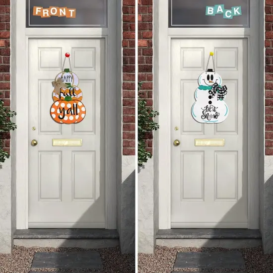 Fall Door Sign Reversible Pumpkin Snowman {2}