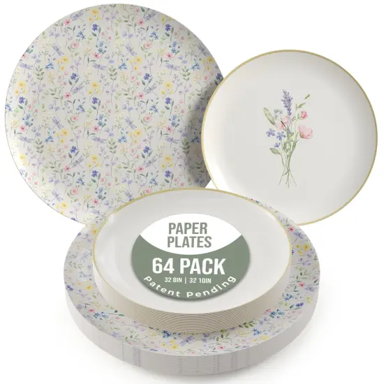 Earthtrends Heavy Duty Paper Plates for parties &ndash; Includes 8-Inch Paper Dessert Plates and 10-Inch Paper Dinner Plates &ndash; Disposable Floral Paper Plates for Parties, Weddings, Events, BBQs, Birthdays, Catering, Holidays &ndash; Elegant Tableware Set Charm {1}