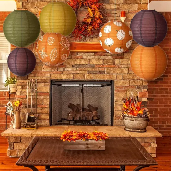 16 Pcs Fall Paper Lanterns - Pumpkin and Maple Leaf {4}