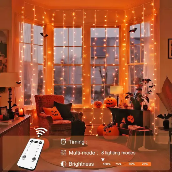 9.8x9.8ft - 300LED Orange Halloween Lights with Remote {4}