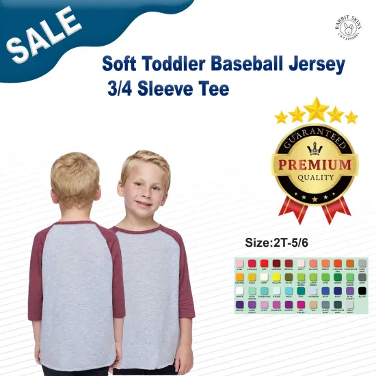 Rabbit Skins&reg; Soft Toddler Baseball Jersey 3/4 Sleeve Tee Vntg Hth/Vntg Tr Nv {3}