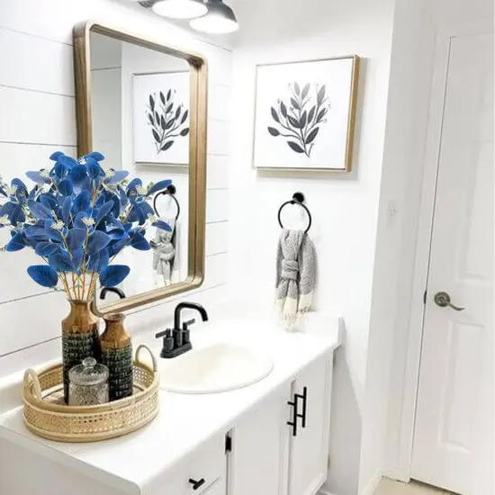 15PCS Artificial Blue Eucalyptus Stems Faux Greenery Stems with Seeds Blue Eucalyptus Leaves Fake Plants for Spring Floral Arrangement Home Kitchen Indoor Vase Party Decor (20.5") {4}