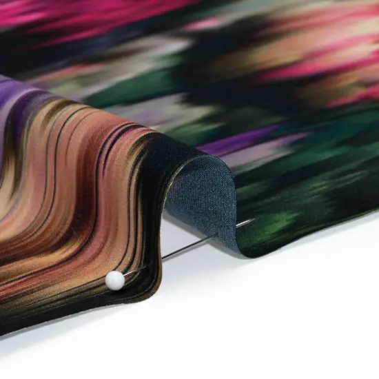 1 Yard Silk Charmeuse Fabric Black, Pink and Green Abstract Ikat Pattern 54 inch Width {2}