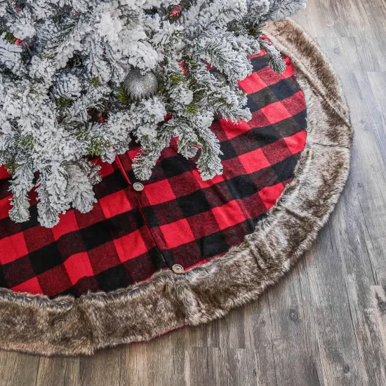 Red Buffalo Plaid Tree Skirt With Faux Fur Trim - 60" {1}