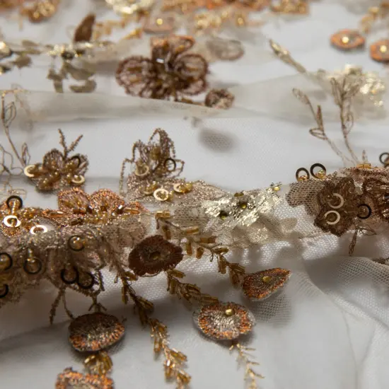 1 Yard ST Tulle Lace Fabric Embroidered Applique Beautiful 3D Floral Pattern 52/54" Wide Silver {7}