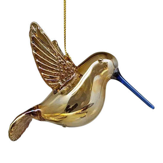 Gold Etched Glass Hummingbird Ornament - Golden {5}