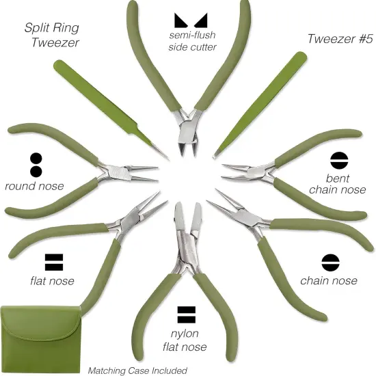 The Beadsmith Fashion Color Pliers &ndash; Slimline Color-Coordinated Tools &ndash; Matching Clutch in Beige &ndash; Jewelry Making Supply Kit to Create Necklaces, Bracelets, Earrings & More Green {4}