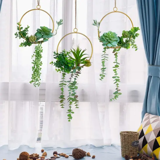 Artificial Succulents Wreath Set of 3 Hanging Gold Geometric {2}