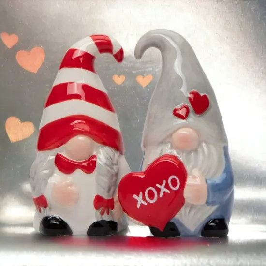 Ceramic Valentine Gnome Salt And Pepper, Fairy Garden D&eacute;cor, Gift for Her, Gift for Mom, Kitchen D&eacute;cor, Valentine&rsquo;s Day D&eacute;cor, Romantic D&eacute;cor {2}