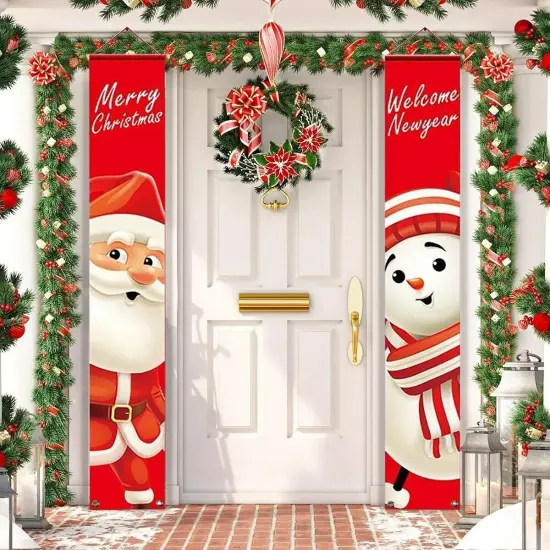 Merry Christmas Snowman Santa Claus Banner Flag Wall Hanging Xmas Party Decor {2}