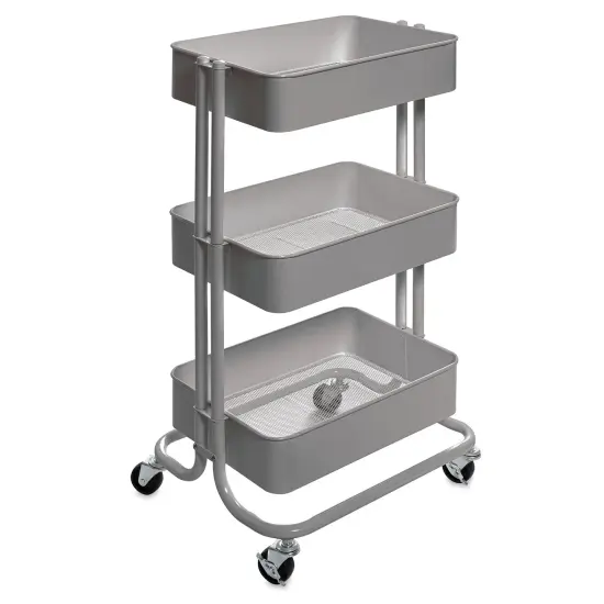 artPOP! 3-Tier Metal Utility Rolling Cart, Grey, 32 x 17 x 14.5 Inches, Multifunctional Mesh Tray Organization Cart with Locking Casters for School Supplies, Art Studio, Craft Supplies, Home Storage {2}