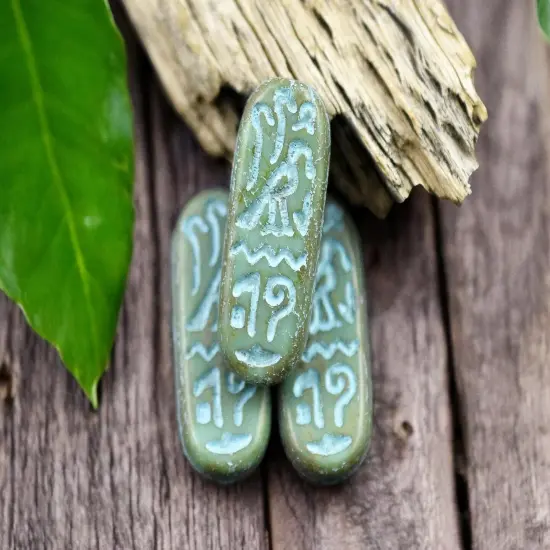 *6* 25x10mm Turquoise Washed Matte Turquoise Picasso Egyptian Cartouche Oval Beads {1}