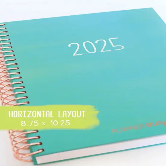 2025 Planner - Horizontal Layout, Spiral Bound - "Teal Strokes" (#102) {1}