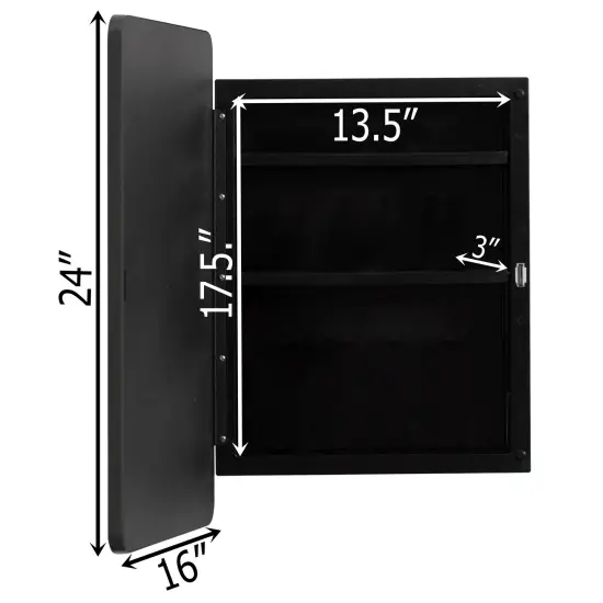 Basicwise Plastic Medicine Cabinet with Beveled Edge Mirror Door and Round Corner Metal Frame, Surface or Recessed Mount Options, Bathroom Wall Mounted Vanity Cabinet with 2 Adjustable Shelves Black {4}