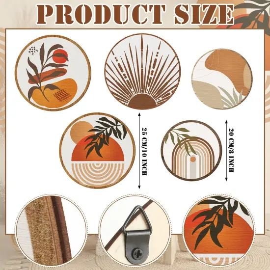 5 Pcs Boho Wall Art Decor Wooden Living Room Wall Decor Bohemian Wall Hanging Decor Farmhouse Geometric Hanging Decor 10'' and 8'' Aesthetic Wood Minimalist Wall Art for Apartment Bedroom (Boho) {5}