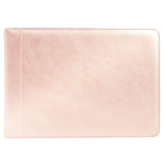 7-Ring Business Check Binder with Zipper for Checkbooks Organization, Rose Gold Zippered Portfolio Organizer, Professional PU Leather Folder Holder for Documents, Cards (15x12 in) {4}