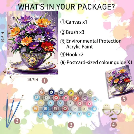 Flowers Paint by Numbers Kit for Adults- Flowers Paint by Number Adult, Floral Acrylic Paint by Number for Gift Home Wall Decor(16x20Inch) {2}