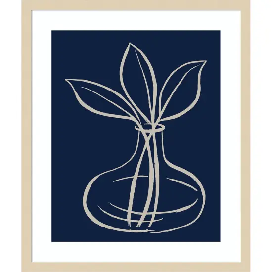 Line Leaves In Vase On Navy I by Elizabeth Medley Wood Framed Wall Art Print {7}