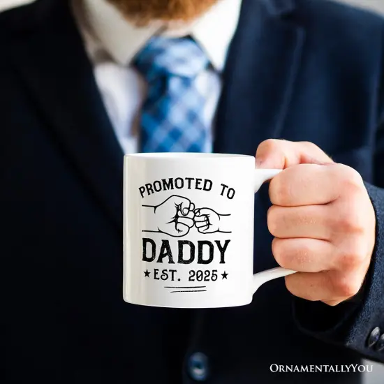 Promoted to Daddy Est. 2025 Mug, Dad Pregnancy Announcement Gift {1}