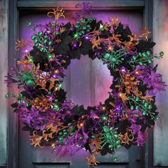 40 LED Light Up Halloween Wreath - 16'' {1}