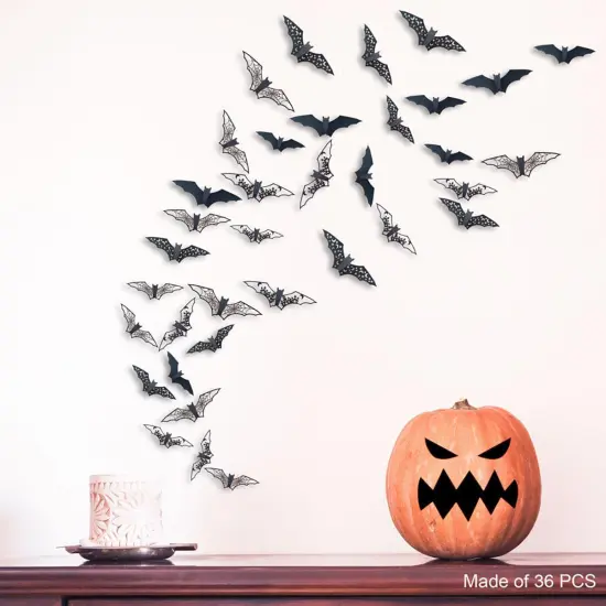 24Pcs 3D Bat Wall Stickers - Halloween Decor With Hollow Out Castle, Star, Moon Design {5}