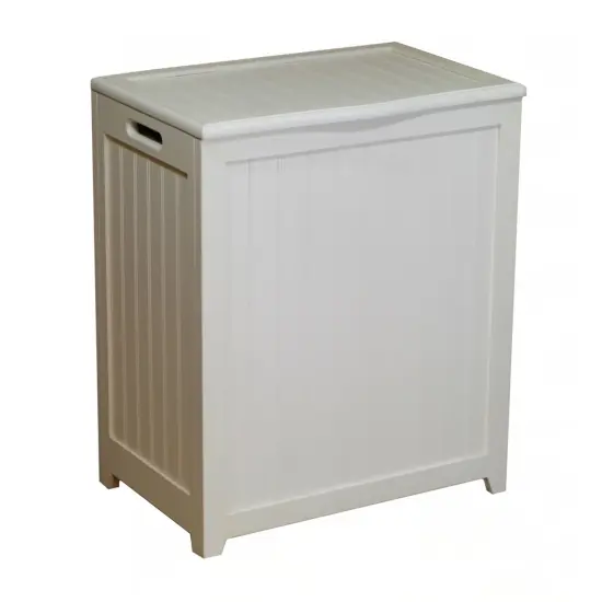 White Solid Wood Rectangular Laundry Hamper with Lid and Side Hand Grips {2}