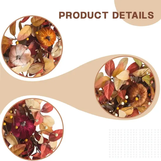 24 Inch Fall Velvet Pumpkin Wreath with Berries for Front Door {5}