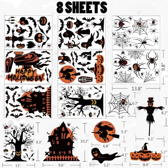 8 Sheets of Halloween Window Decals - Haunted Hous Spooky Tree {2}