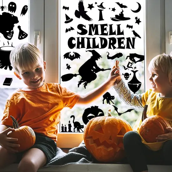 102 PCS Reusable Double Sided Scary Clings for Party,9 Sheet Decorations With Witches {2}