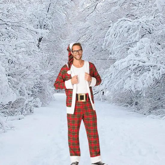 Hipster Mr Claus Costume with Blazer Pants and Hat for Men {2}