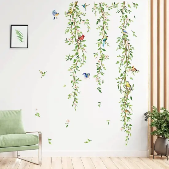 Hanging Vine Wall Decals Birds Green Leaf Wall Stickers {2}