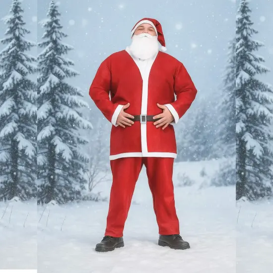 Plus Size Santa Pub Crawl Adult Costume Jacket Pants Hat Belt and Beard Set {5}