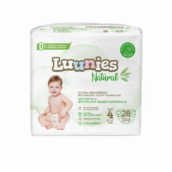Lunnies Natural Ultra Absorbent Premium Diapers - Size 4 - 280 Count White {1}