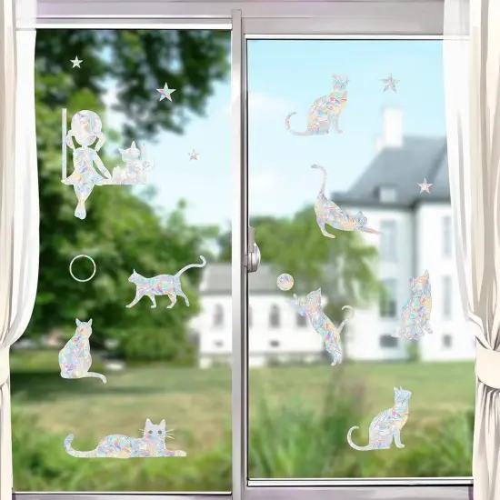11 Pieces Cat Window Clings - Rainbow {3}
