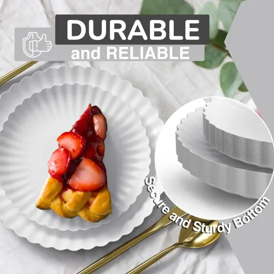 Earthtrends Scalloped Paper Plates 8.5 Inch & 10.5 Inch Dinner Plate Set &ndash; Fancy Disposable Plates for Party, Wedding, Birthday, Baby Shower &ndash; Large & Small Paper Plate Set for Parties, Events, Catering &ndash; ElegantFloral Design Snow {2}