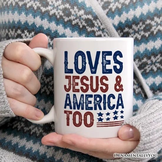 Loves Jesus and America Too Mug, Patriotic Gift for Proud Americans {2}
