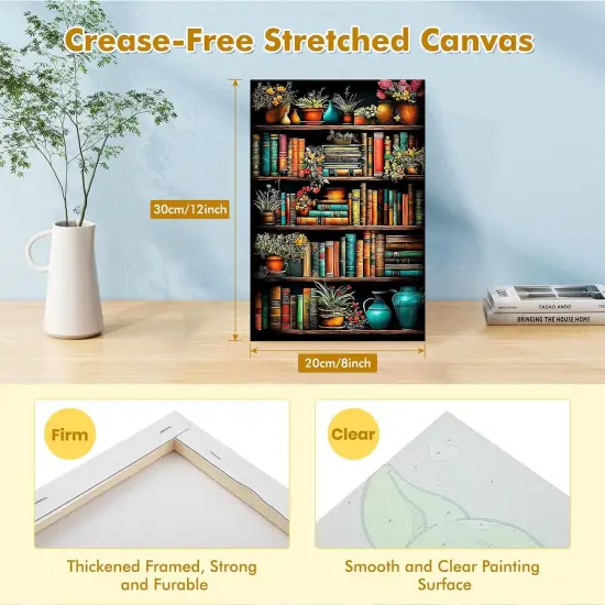 Framed Paint by Numbers Bookshelf for Adults Beginners, 8x12in {3}