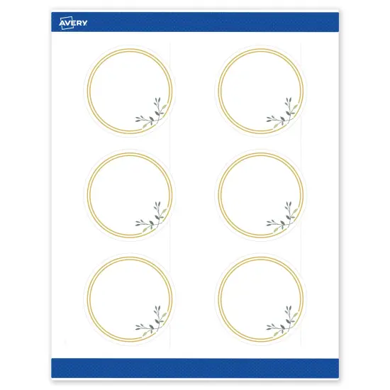 Avery Printable Round Labels, Gold Double Border with Florals, 3" Diameter, Matte White Round Labels, Permanent, Laser/Inkjet, 60ct, Great for Product Labels {1}
