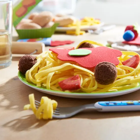 HABA Soft Spaghetti & Meatballs with Plate Play Food Set - Pretend Play Kitchen Toy for Toddlers & Kids for Ages 3 and Up Multicolor {3}