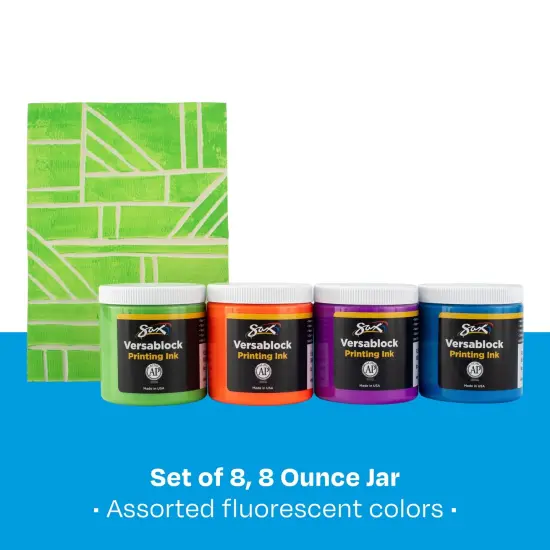 Sax Versablock Waterbased Block Printing Ink, 8 Ounces, Assorted Fluorescent Colors, Set of 8 {5}