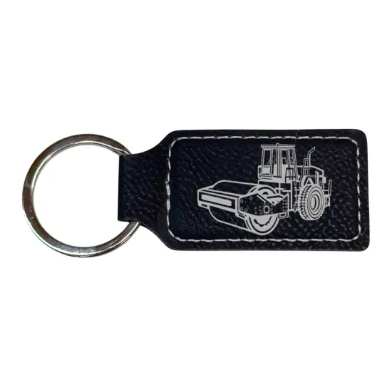 Keychain - Rectangle - Steamroller - Leather Rawhide/Black {3}