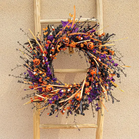 Artificial Halloween Wreath - 22 Inch (Black) {3}