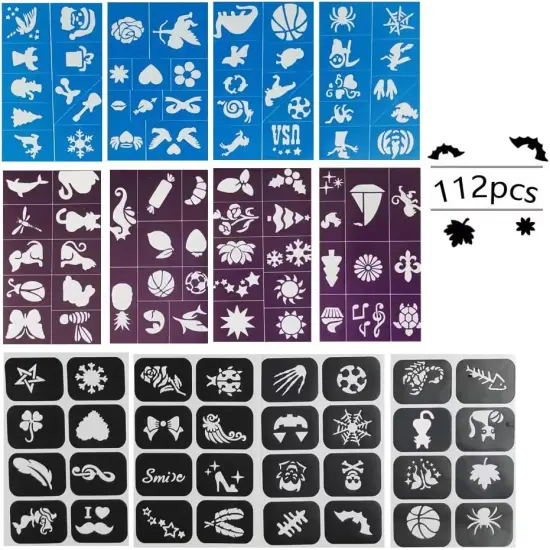 112 Piece Face & Body Paint Stencils(multicolor) {2}