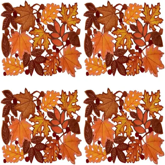 Set of 4 Embroidered Leaves Table Place-mats for Thanksgiving(Multicolor) {2}
