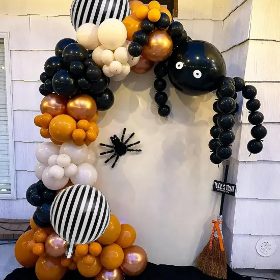 125 Pcs Black Gold Purple Orange Balloon(Purple Gold Black) {6}