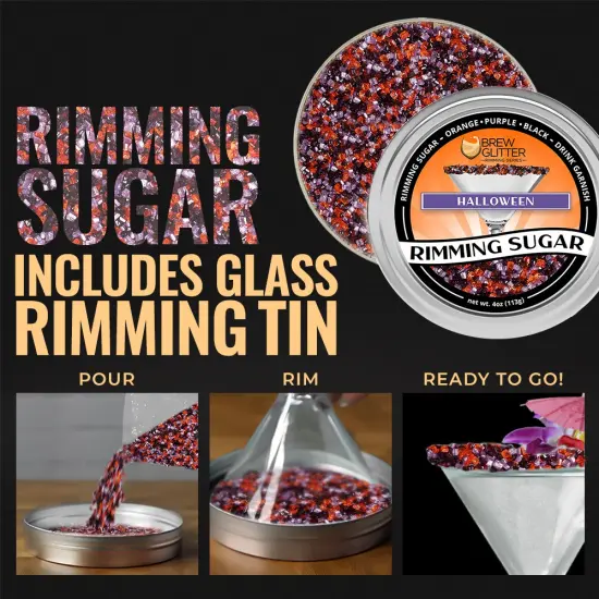 Brew Glitter - Halloween Rimming Sugar (4oz, 1x Bar Tin) Cocktail Garnish for Mixed Drinks & Refreshments {5}