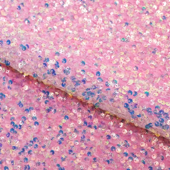 Sanibel Seashell Stretch Velvet Sequin Fabric Pink/Irid {1}