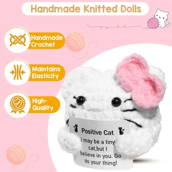 Kitty Stuff Kitty Easter Basket Stuffers Inspirational Crochet Positive Cat Kawaii Handmade Emotional Support Nuggets Cheer Funny Crochet Animals Kitty Gifts for Women Girls Coworker Birthday {5}